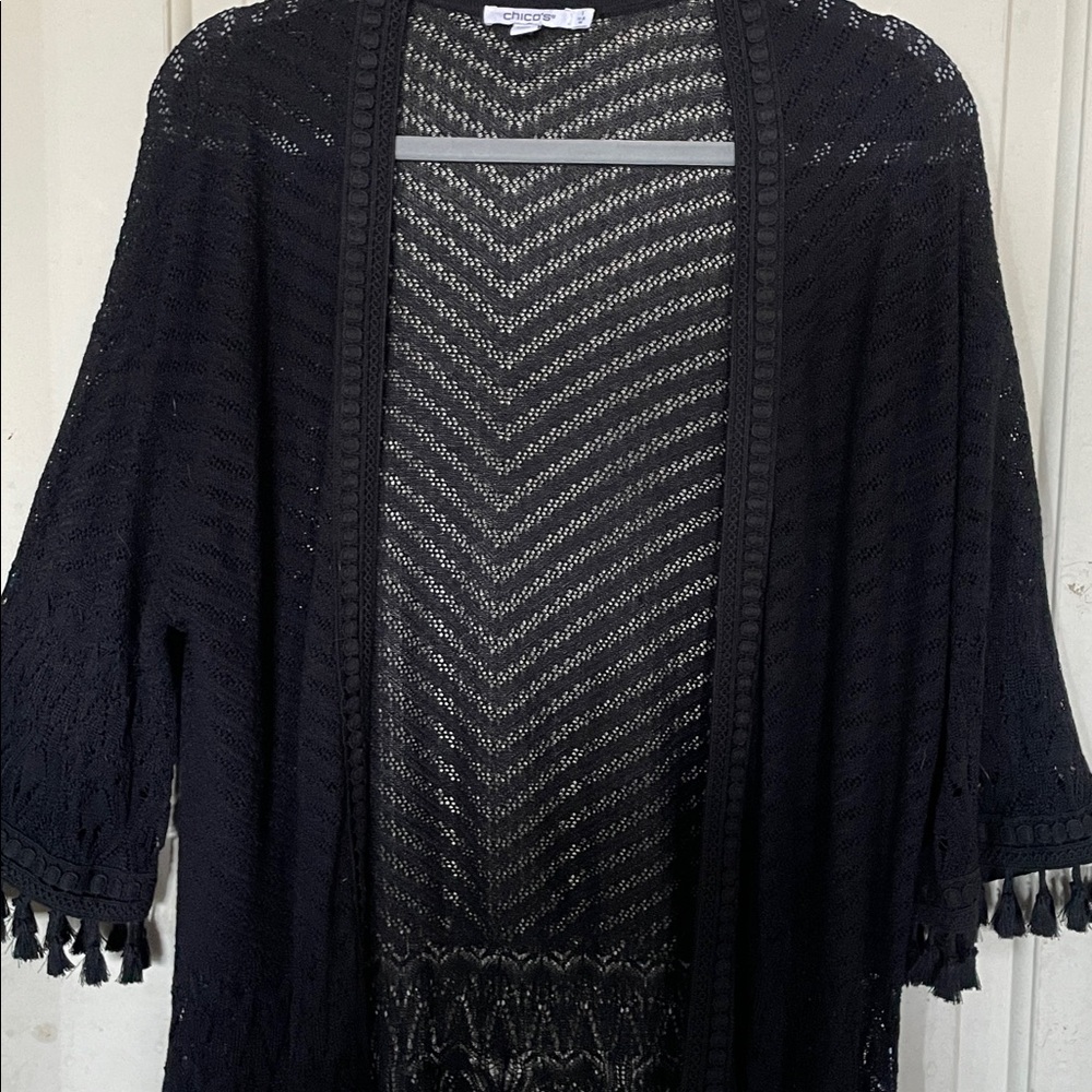 Chico's Elegant Tassel Black Knit Top size 1 (Medium)